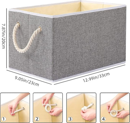 Yawinhe Foldable Storage Basket 5-Pack, Large Fabric Bins with Rope Handle, Used for Organizing Shelves, Closets, Clothes, 12.99''Lx9.05''Wx7.87''H, Grey