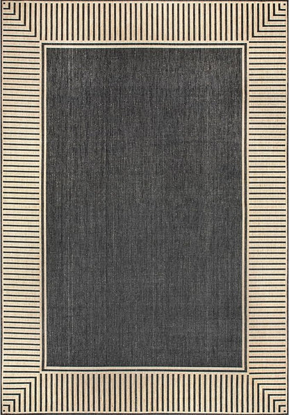 nuLOOM 2' x 3' Outdoor Area Rug, Casual Design With Striped Border, Stain Resistant, Highly Durable, For Patio, Balcony, Bedroom, Living Room, Dining Room, Bathroom, Dark Grey