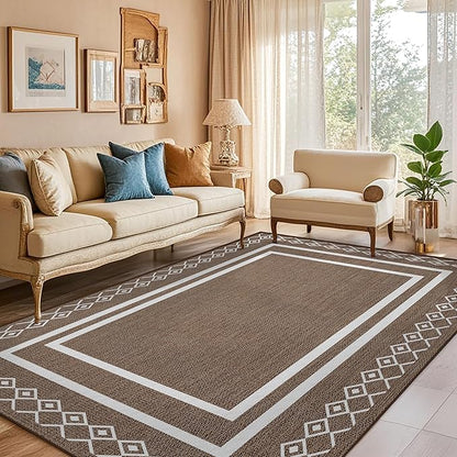Outdoor Patio Rug, Outside Rectangular Carpet, Moroccan Geometric Rugs, Washable Large Indoor Outdoor Rug 8x10 Mats for RV, Picnic, Backyard, Deck, Balcony, Porch, Beach