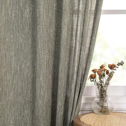 MYSKY HOME Long Sheer Curtains Farmhouse, Sliding Door Curtain for Living Room Light Filtering Privacy Protect Soft Cotton Blend Back Tab Window Drapes Boho, 50" x 108", Olive Green, 2 Panels