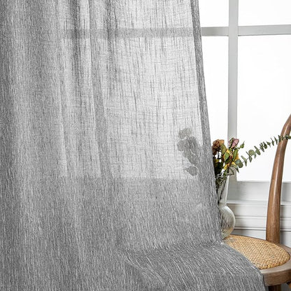 MYSKY HOME Long Sheer Curtains Farmhouse, Sliding Door Curtain for Living Room Light Filtering Privacy Protect Soft Cotton Blend Back Tab Window Drapes Boho, 50" x 108", Dark Grey, 2 Panels