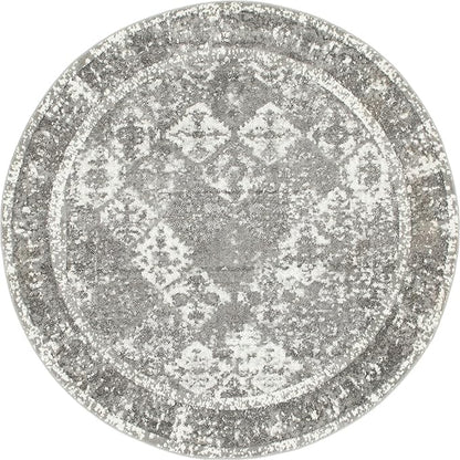 Unique Loom Rosso Collection Vintage, Traditional, Bohemian, Geometric, Distressed, Southwestern Area Rug, 8' 0" x 8' 0", Gray/Ivory