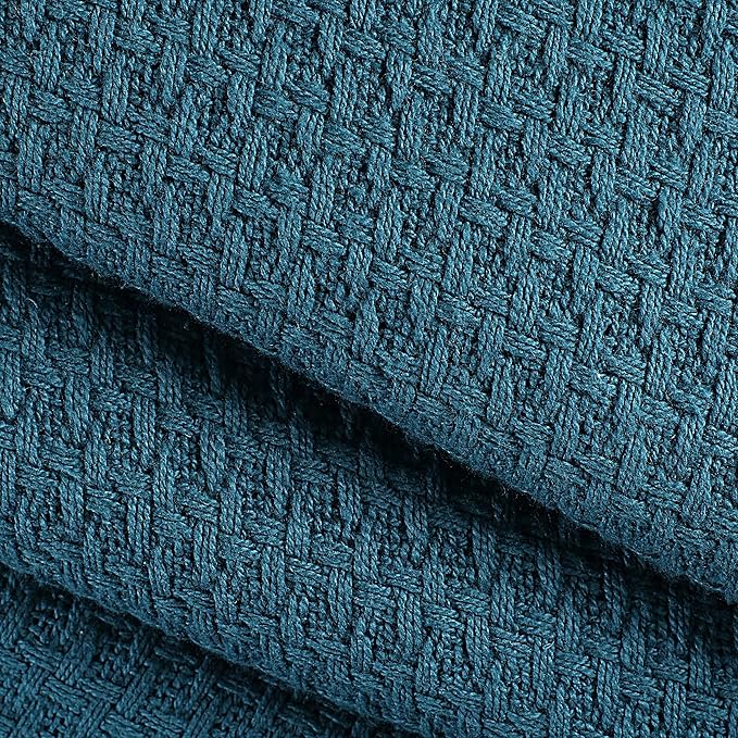 Elvana Home 100% Cotton Bed Blanket, Breathable Bed Blanket Twin Size, Cotton Thermal Blankets Twin, Perfect for Layering Any Bed for All Season, Teal Green