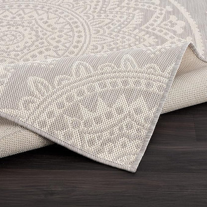 CAMILSON Outdoor Rug 6x9 Modern Area Rugs for Indoor and Outdoor Patios and Porches - Waterproof, Washable, Non-Shedding, Easy-to-Clean Outside Carpet (6 x 9, Medallion - Grey/White)