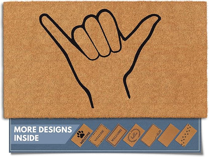 Barnyard Designs Natural Coco Coir Heavy Duty Backing Doormat - Large Cute Non-Slip Front Door Welcome Mat for Outside Entrance or Porch Entry, Brown (17x30, Shaka)