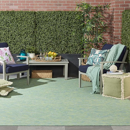 Nourison Positano Indoor/Outdoor Blue/Green 8' x Round Area Rug, Easy Cleaning, Non Shedding, Bed Room, Living Room, Dining Room, Backyard, Deck, Patio (8 Round)