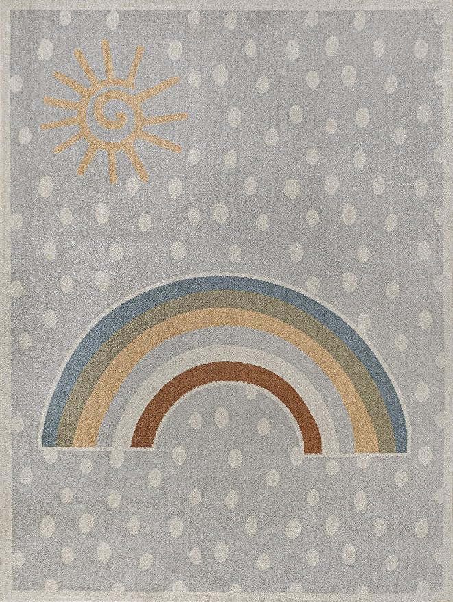 JONATHAN Y Machine-Washable Gray/Ivory/Yellow Indoor Area Rug, 8x10, Minha Rainbow Dots, Kids & Novelty, Casual, Classic, Bedroom, Kitchen, Living Room, Easy-Cleaning, Non-Shedding (KDW102A-8)