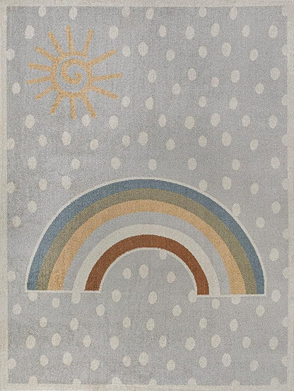 JONATHAN Y Machine-Washable Gray/Ivory/Yellow Indoor Area Rug, 8x10, Minha Rainbow Dots, Kids & Novelty, Casual, Classic, Bedroom, Kitchen, Living Room, Easy-Cleaning, Non-Shedding (KDW102A-8)