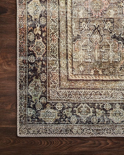 Loloi Layla Collection LAY-03 Olive/Charcoal 2'-6" x 7'-6" .13" Thick Runner Rug, Soft, Durable, Vintage Inspired, Distressed, Low Pile, Non-Shedding, Easy Clean, Printed, Living Room Rug