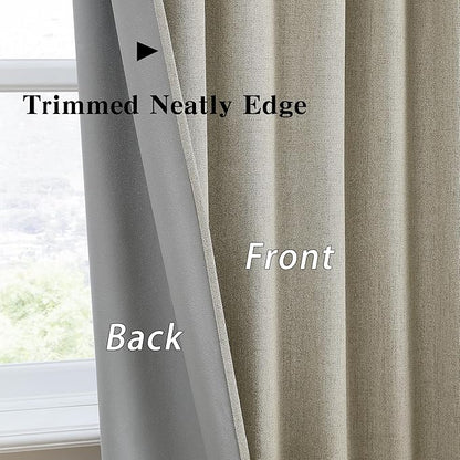 RAIN CITY Taupe Blackout Linen Blend Curtains 2 Panels,70 Wide Back Tab Pinch Pleated Look Window Drapes with Hooks,Track System Curtain Panels for Sliding Door Modern Farmhouse 70x96 Inch 70x8ft