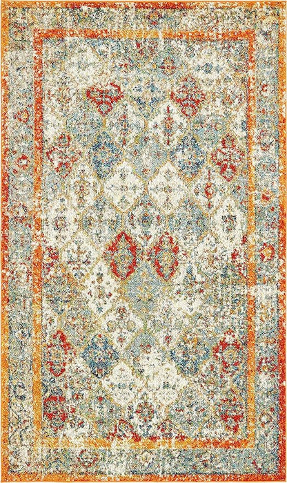 Unique Loom Rosso Collection Vintage, Traditional, Bohemian, Geometric, Distressed, Southwestern Area Rug, 5' 0" x 8' 0", Beige/Orange