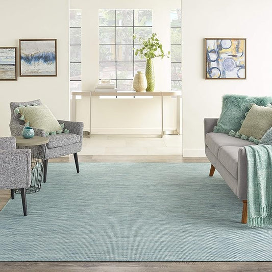 Nourison Home Positano Indoor/Outdoor Aqua 2'2" x 12' Area Rug, Easy Cleaning, Non Shedding, Bed Room, Living Room, Dining Room, Backyard, Deck, Patio (2x12)