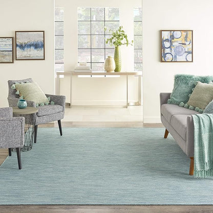Nourison Positano Indoor/Outdoor Aqua 8' x Round Area Rug, Easy Cleaning, Non Shedding, Bed Room, Living Room, Dining Room, Backyard, Deck, Patio (8 Round)