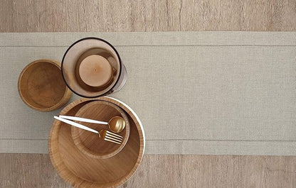 Solino Home Linen Natural Table Runner 108 Inches Long - 100% Pure Linen 14 x 108 Inch Table Runner for Fall, Autumn, Thanksgiving - Classic Hemstitch