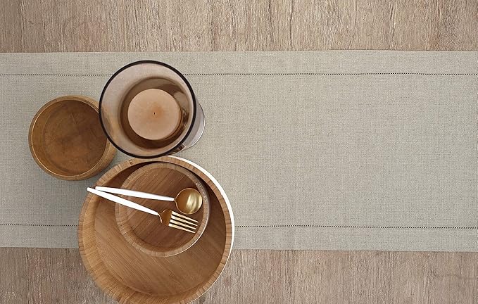 Solino Home Linen Natural Table Runner 72 Inches Long - 100% Pure Linen Hemstitch Table Runner 14 x 72 Inch for Dresser, Dining, Fall, Autumn, Halloween, Thanksgiving - Classic Hemstitch
