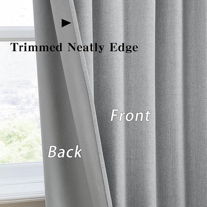 RAIN CITY Grey Linen Blackout Curtains 45 Inches Long,100% Light Blocking Textured Curtains for Bedroom Living Room Thermal Back Tab Rod Pocket Curtains 2 Panels with Hooks 50 x 45