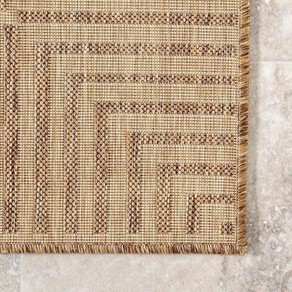 nuLOOM 2x8 Outdoor/Indoor Asha Area Rug, Light Brown, Casual Design With Striped Border, Stain Resistant, Highly Durable, For Patio, Balcony, Bedroom, Living Room, Dining Room, Bathroom