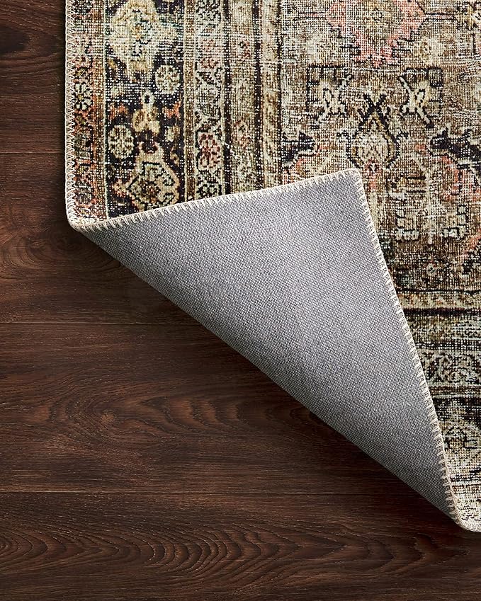 Loloi Layla Collection LAY-03 Olive/Charcoal 2'-6" x 7'-6" .13" Thick Runner Rug, Soft, Durable, Vintage Inspired, Distressed, Low Pile, Non-Shedding, Easy Clean, Printed, Living Room Rug