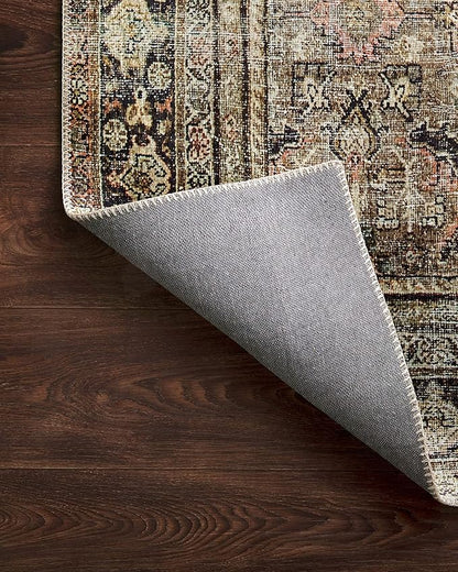 Loloi Layla Collection LAY-03 Olive/Charcoal 2'-6" x 7'-6" .13" Thick Runner Rug, Soft, Durable, Vintage Inspired, Distressed, Low Pile, Non-Shedding, Easy Clean, Printed, Living Room Rug