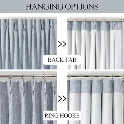 Vision Home Chambray Blue Pinch Pleated Full Blackout Curtains Room Darkening Window Curtains 90 inch for Living Room Bedroom Thermal Insulated Pinch Pleat Drapes with Hooks Back Tab 2 Panel 40"Wx90"L