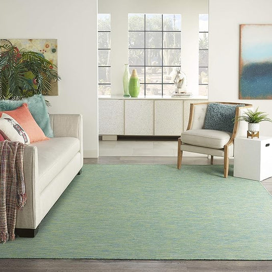 Nourison Positano Indoor/Outdoor Blue/Green 8' x Round Area Rug, Easy Cleaning, Non Shedding, Bed Room, Living Room, Dining Room, Backyard, Deck, Patio (8 Round)