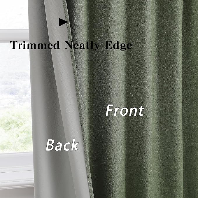 RAIN CITY Dark Olive Green Blackout Curtains 96 Inch Long with Hooks 2 Panels Set, Back Tab Drapes with Grey Backing for Track System, Modern Window Curtains for Bedroom- Loden/Olive Forest 50x96
