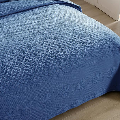 MarCielo 3-Piece 100% Cotton Oversized Bedspread Lightweight Quilt Coverlet Embroidery Farmhouse Bedding Set (TM Midtone Blue, Oversized Queen (100"x106"))