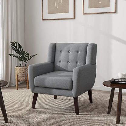 UIXE Accent Chair, Modern Upholstered Armchair in Fabric for Living Room, Comfy Club Arm Chairs Single Sofa Button Tufted Bedroom Reading Seat - Gray, Set of 4