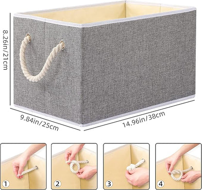 Yawinhe Foldable Fabric Storage Cubes 3-Pack, Collapsible Bins with Rope Handle, Large Closet Organizers for Shelves, Closets, Clothes, 14.96''Lx9.84''Wx8.26''H, Grey
