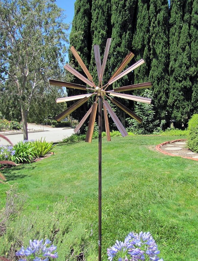 Stanwood Wind Sculpture: Kinetic Copper Dual Spinner - Double Windmill Spinner