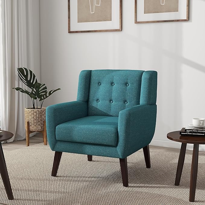 UIXE Accent Chair, Modern Upholstered Armchair in Fabric for Living Room, Comfy Club Arm Chairs Single Sofa Button Tufted Bedroom Reading Seat - Turquoise Blue, Set of 2