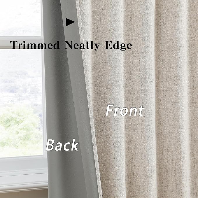 RAIN CITY Beige Blackout Curtains Back Tab Rod Pocket Curtains 63 Inches Long, Linen Burlap Textured Room Darkening Curtains for Bedroom Nursery 2 Panels 50x63