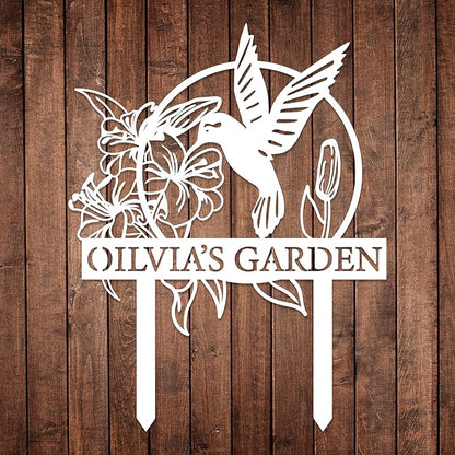 Custom Hummingbird Metal Garden Sign with Stakes, Bird Garden Decorations, Flower Design Personalized Garden Sign, Custom Garden Name Sign, Yard Decor, Home Gift