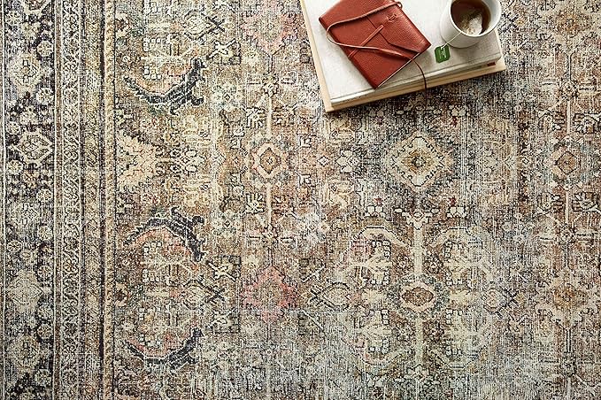 Loloi Layla Collection LAY-03 Olive/Charcoal 2'-6" x 7'-6" .13" Thick Runner Rug, Soft, Durable, Vintage Inspired, Distressed, Low Pile, Non-Shedding, Easy Clean, Printed, Living Room Rug