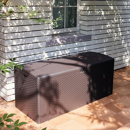Amazon Basics Outdoor Patio Storage Box 150 Gallon Deck Box, Waterproof and Weather-resistant, Furniture Cushions Garden Tools, Brown