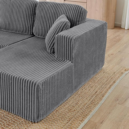 HYJT-H&K Modular Sectional Sofa Cloud Secttional Couch, 132" Comfy U Shaped Couches for Living Room, Deep Seat Memory Foam Fluffy Plush Corduroy Boneless Couch Sectionals with Chaise, Grey
