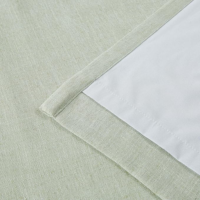 Vision Home Soft Green Pinch Pleated Full Blackout Curtains Linen Blended Room Darkening Curtain Panels 108 inch for Living Room Bedroom Thermal Insulated Pinch Pleat Drapes with Hooks 40" Wx108 Lx2