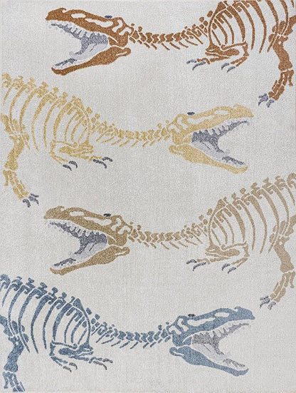 JONATHAN Y Machine-Washable Cream/Multi Indoor Area Rug, 4x6, Kingdarr T-Rex Modern, Casual, Kids & Novelty for Living Room, Dining Room, Bedroom, Kitchen Easy-Cleaning, Non-Shedding (KDW103A-4)