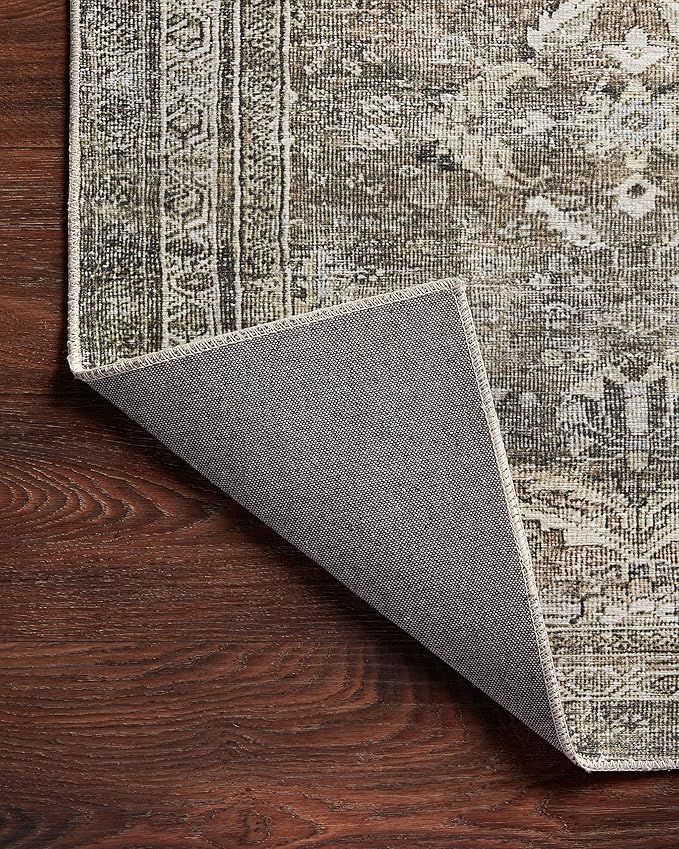 Loloi Layla Collection LAY-13 Antique/Moss 2'-6" x 7'-6" .13" Thick Runner Rug, Soft, Durable, Vintage Inspired, Distressed, Low Pile, Non-Shedding, Easy Clean, Printed, Living Room Rug