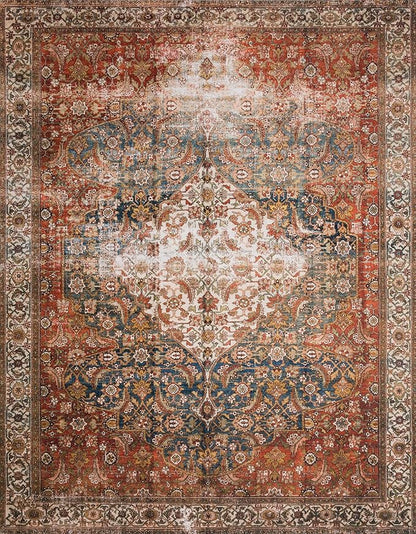 Loloi Layla Collection LAY-05 Ocean/Multi 2'-6" x 12'-0" .13" Thick Runner Rug, Soft, Durable, Vintage Inspired, Distressed, Low Pile, Non-Shedding, Easy Clean, Printed, Living Room Rug