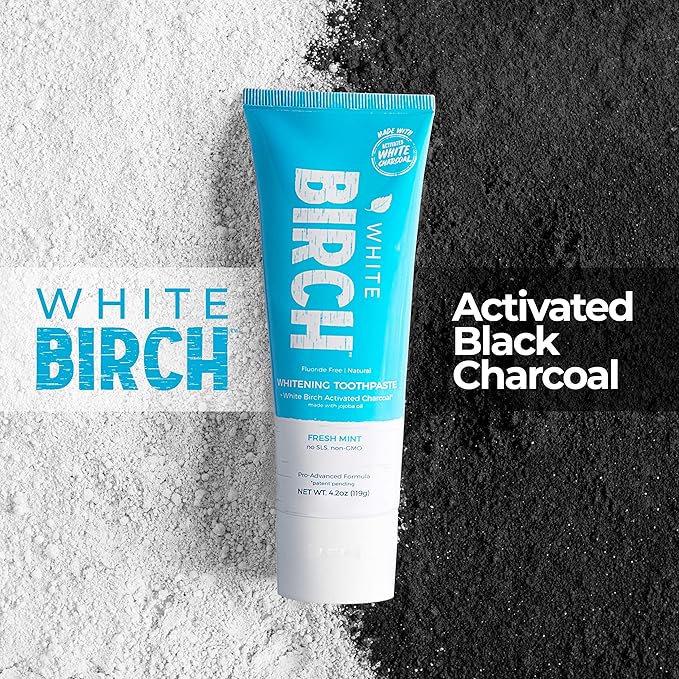 White Birch Activated Charcoal Toothpaste - Professional Teeth Whitening - Natural, No Fluoride Oral Care