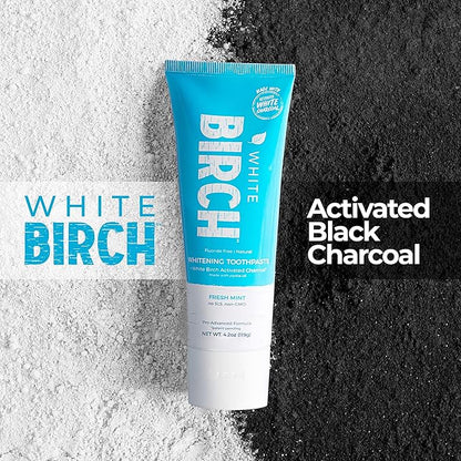 White Birch Activated Charcoal Toothpaste - Professional Teeth Whitening - Natural, No Fluoride Oral Care