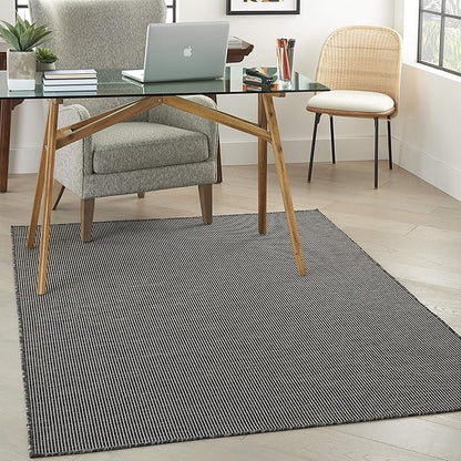 Nourison Positano Indoor-Outdoor Charcoal 4' x 6' Area Rug, Easy Cleaning, Non Shedding, Bed Room, Living Room, Dining Room, Backyard, Deck, Patio (4x6)