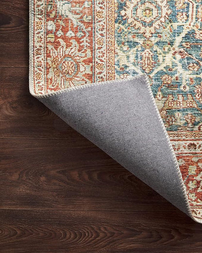 Loloi Layla Collection LAY-04 Ocean/Rust 2'-6" x 12'-0" .13" Thick Runner Rug, Soft, Durable, Vintage Inspired, Distressed, Low Pile, Non-Shedding, Easy Clean, Printed, Living Room Rug
