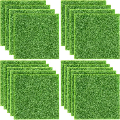 Elcoho 18 Pieces Fake Grass for Crafts Fairy Garden 6 x 6 Inches Artificial Garden Grass for Miniature Ornament Dollhouse DIY Decoration