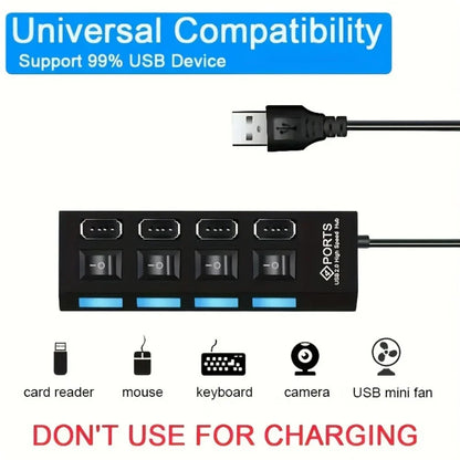 USB 2.0 Hub 5Gbps High Speed Multi USB Ports Power Adapter Expander LED USB 4/7 Ports Splitter With Switch For Laptop Computer