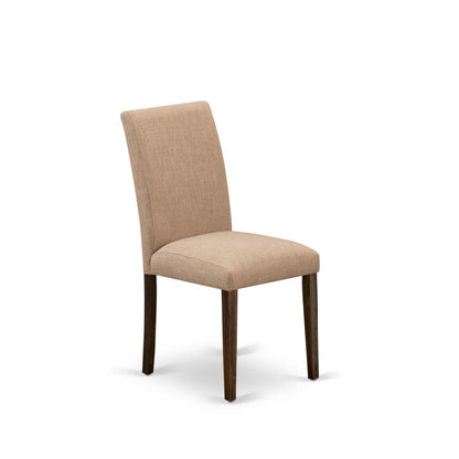 EAST WEST FURNITURE - CNAB5-77-47 - 5-Pc Dining Room Set- 4 Parson Dining Chairs and Kitchen Dining Table - Light Sable Linen Fabric Seat and Stylish Chair Back (Distressed Jacobean Finish)