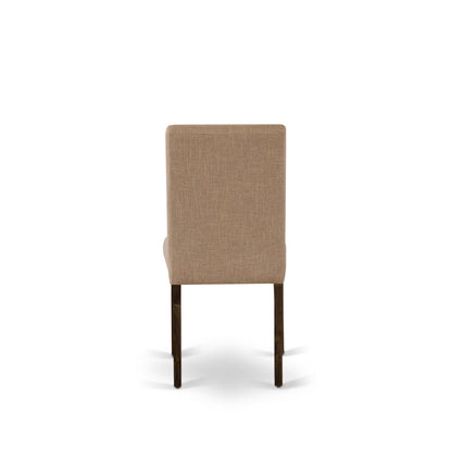 EAST WEST FURNITURE - CNAB7-77-47 - 7-Pc Dinette Room Set- 6 Dining Chairs and Rectangular Dining Table - Light Sable Linen Fabric Seat and High Chair Back (Distressed Jacobean Finish)