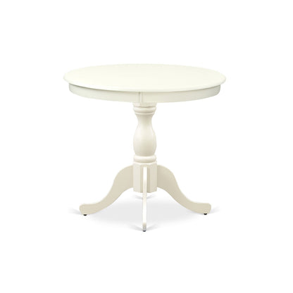 EAST WEST FURNITURE - AMVA3-LWH-C - 3-Piece Dinette Set- 2 Dining Room Chair and Round Dining Table - Linen Fabric Seat and Slatted Chair Back (linen white Finish)