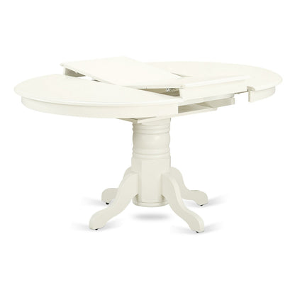 EAST WEST FURNITURE - AVVA5-LWH-C - 5-Pc Dinette Room Set- 4 Mid Century Dining Chairs with Linen Fabric Seat and Slatted Chair Back - Removable leaf Wood Dining Table - linen white Finish